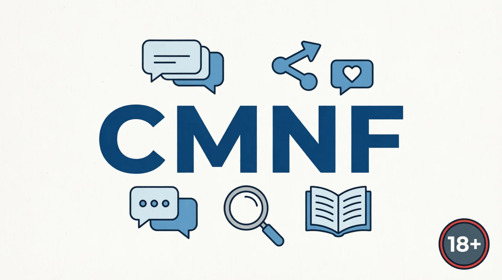 Illustration explaining the full form and online meaning of the CMNF internet acronym with social media and forum icons.